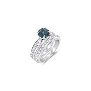  1.70 Cts Blue & White Diamond Matching Ring Set in 14K 
