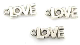 25 ANTIQUE SILVER PLATED LOVE CHARM DROPS 21MM  