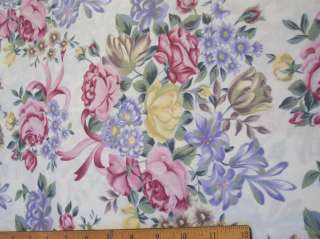 PIMA COTTON FLORAL FABRIC~MAUVES,LAVENDER,GREENS,GOLDS~44w.~BY THE 