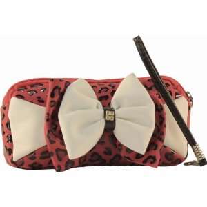 Leopard Print Red Wristlet Bowed Bow Phone Iphone Make up Coin Wallet 