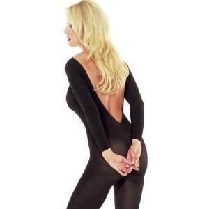  V back long sleeved opaque bodystocking 