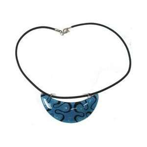   Glass Crescent Pendant Necklace   Blue Amoeba Design 