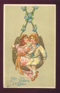 1908 Romantic Young Couple Horseshoe Swing Postcard  