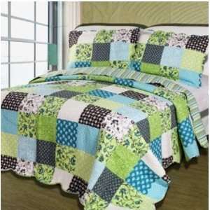 Blue Green Patch Luxury Style 3 Piece Patchwork Premium Quilt Bedding 