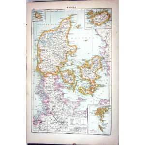  Antique Map C1893 Denmark Faroe Isles Jutland Bornholm 