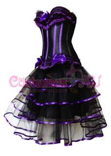 New Burlesque Black Satin Bustier Lace up corset g string Skirt  