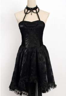 Black Halter Rose Dress choker collar gothic butterfly fairy  