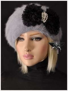 SH787 Grey Charming Bowknot Soft Rabbit Fur Beret Hat  