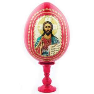   Icon Red Egg Christ the Teacher Jesus with Wooden Egg Stand Jewelry