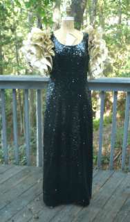 full length black sequin dress ruffle gold sleeves cross dresser drag 