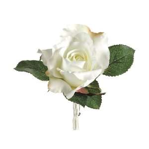  Artificial Single Rose Boutonniere, White 