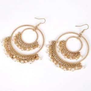 Fashion antique gold color round circle white pearl tassels dangle 