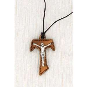 Tau Crucifix with Cord Wood 1 1/2 