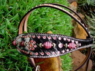 HORSE BRIDLE WESTERN LEATHER HEADSTALL HAIR ON PINK BLING TACK RODEO 