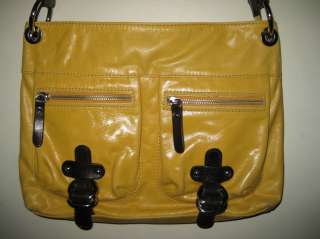 Tano mustard yellow cross body purse brown leather buckles  