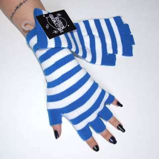 New Fingerless Blue White Striped Arm Warmers Gloves  