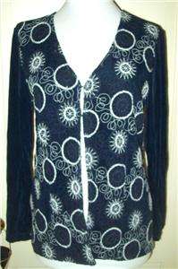 CHICOS TRAVELERS slinky navy floral embroidered jacket 0  
