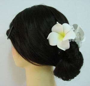 White Hawaiian Plumeria Flower Foam Hair Claw 18  