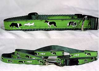 Border Collie Collar/Leash Set Green by Dog Ink  