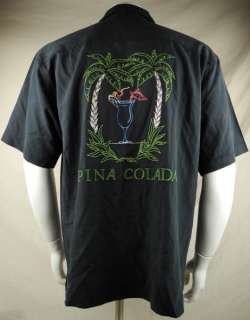 Bobby Chan Pina Colada Cocktail Palm Lounge Shirt Medium Silk Black 