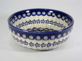 Polish Pottery Stoneware Cereal Bowl Floral Peacock  