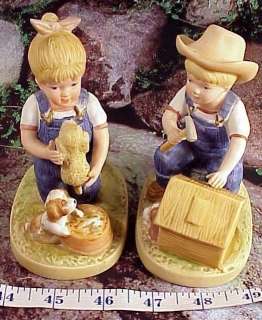 Denim Days Figurines #1503 Homco 1985 Boy Girl Puppies  
