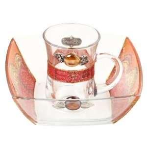  Glass Mayim Achronim Set with Painted Mosaic and Hebrew 