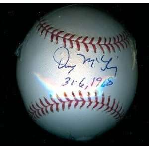  Denny Mclain Autographed Baseball Detroit Tigers 31 6 1968 