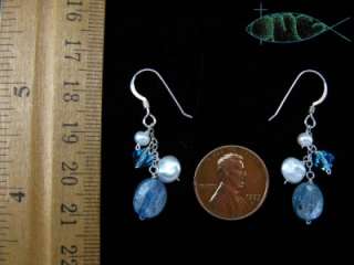 Size reference for the Pearl & Kyanite Earrings in Sterling Silver.