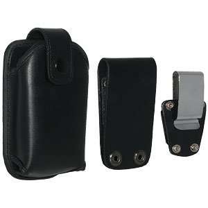   Rugged Leather Holster wBelt Clip   Black Cell Phones & Accessories