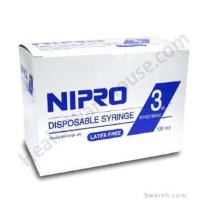  Nipro Disposable Syringe without Needle, 3cc, 100 Count 