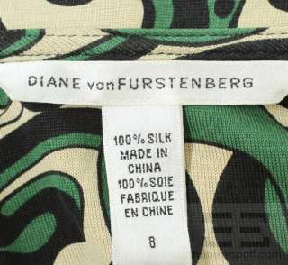   Furstenberg Green, Black & Tan Swirled Silk Wrap Dress Size 8  