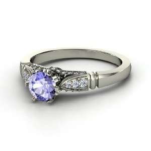    Elizabeth Ring, Round Tanzanite Platinum Ring with Diamond Jewelry