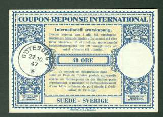 SWEDEN 1947, 40ore Int’l Reply Coupon, VF  