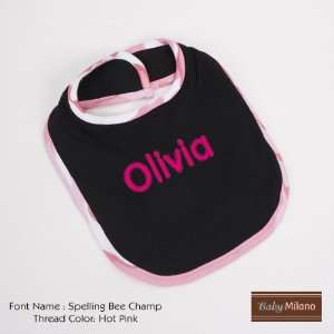   Black and Pink Camo Trim Baby Bib with Name by Baby Milano. Baby