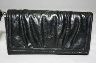 STYLE & CO. NEW CLASSIC BLACK RUCHED DISTRESSED PVC WRISTLET CLUTCH 