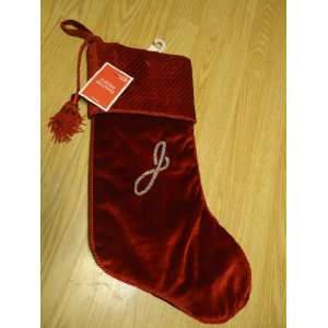 19 Red Plush Velvet Mongoram Letter J Christmas Stocking from 