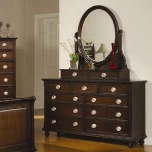  Monson Dresser and Mirror Set in Deep Cappuccino Wood 