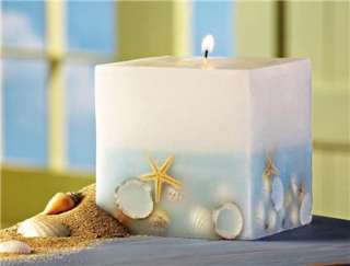 NAUTICAL OCEAN THEME SCENTED SQUARE CANDLE WITH NATURAL SEASHELLS 