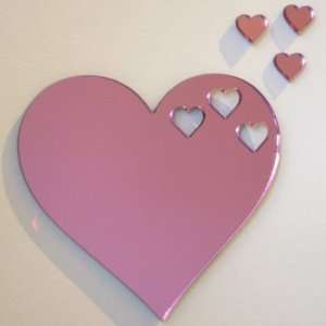  Pink Hearts Out of Heart Mirror 20cm X 18cm with 3 Baby Hearts 