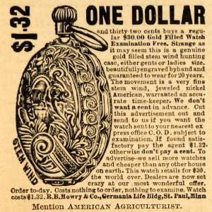  1893 Ad R. B. Mowry Gold Stem Wind Pocket Watch American 