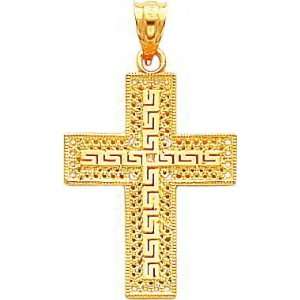  14K Gold Greek Filigree Cross Pendant Jewelry