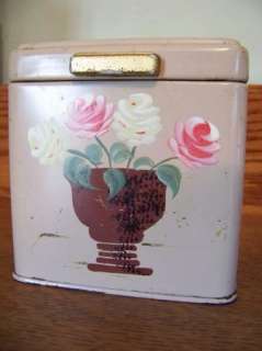   hinged canisters hand painted pottery metal flour sugar coffee  