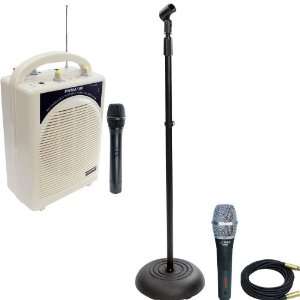 Pyle Speaker, Mic, Cable and Stand Package   PWMA100 Rechargeable 