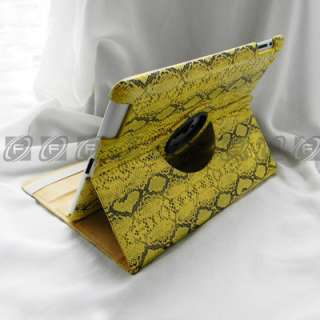   Leather Case Cover Rotating Stand For iPad 2 Snake Skin Green  