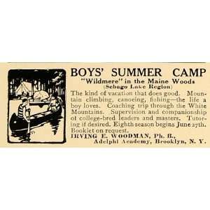  1907 Ad Boys Summer Camp Wildmere Irving E. Woodman 