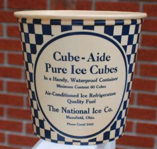   NATIONAL ICE CO CONTAINER Checkered Cube BUCKET MANSFIELD OH  