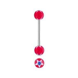  Stainless Steel with UV Red/Blue Barbell   Glitter Star 