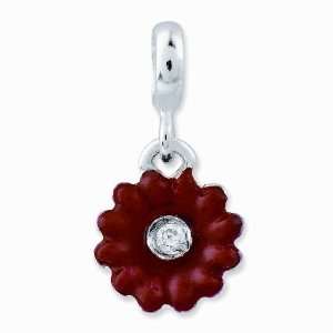   Silver Red Enameled Flower w/CZ Enhancer Vishal Jewelry Jewelry