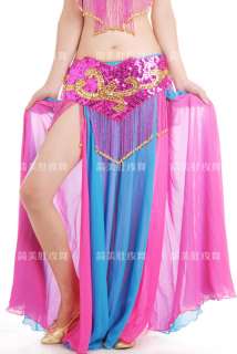 New Belly Dance Two Side Open Two layered Two Coloured Skirt Costume 